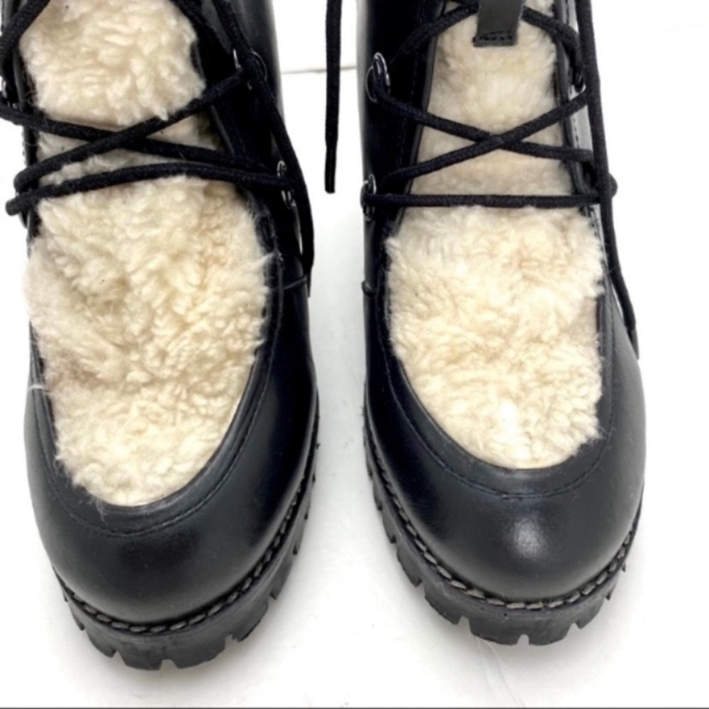 Seychelles Theater Sherpa Fur Leather Lace up Chunky Heel Hiker Boot BK Sz 8.5 - Picture 3 of 10